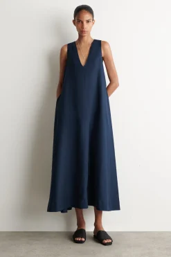 A-LINE LINEN-BLEND MAXI DRESS