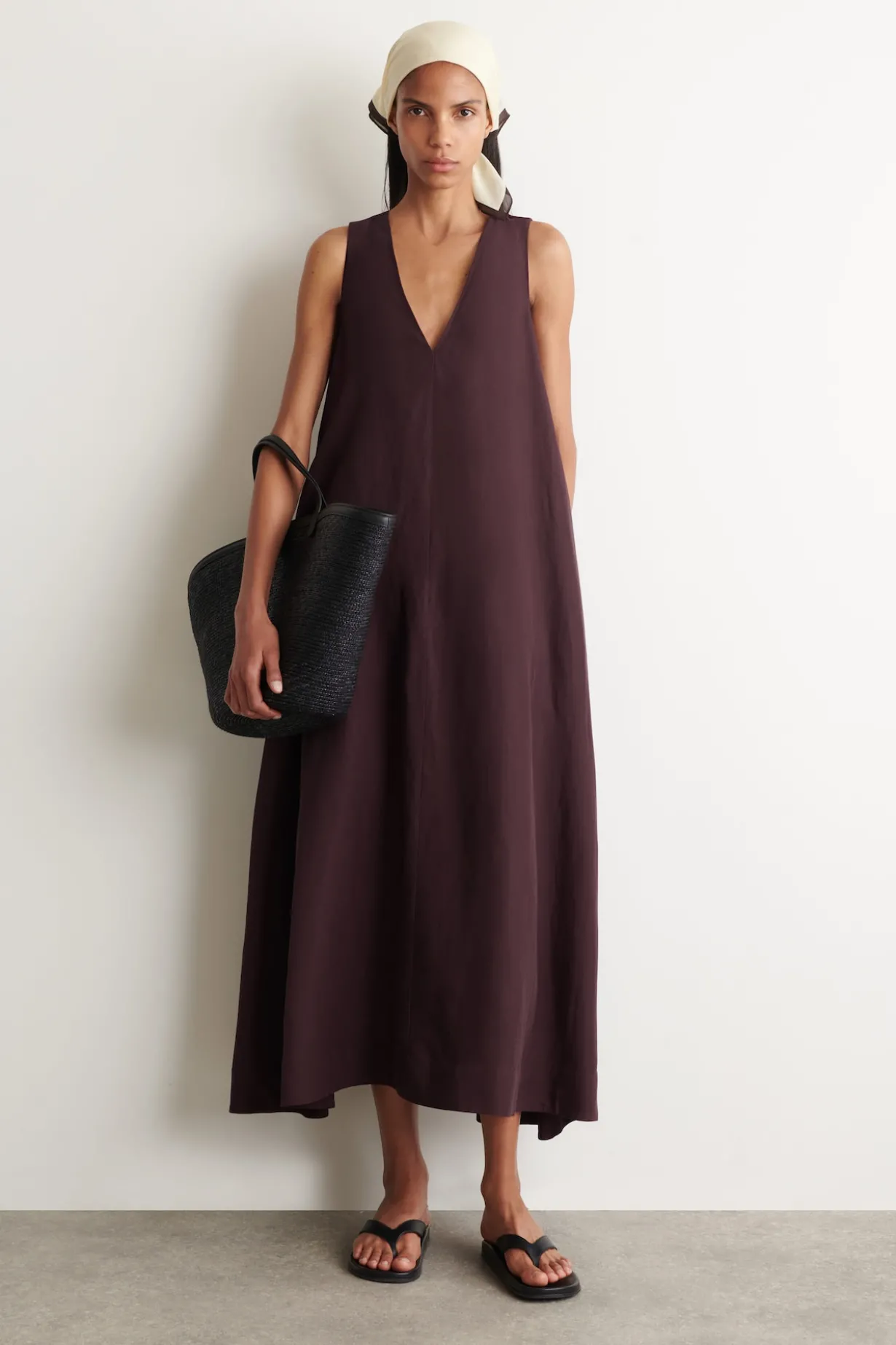 A-LINE LINEN-BLEND MAXI DRESS