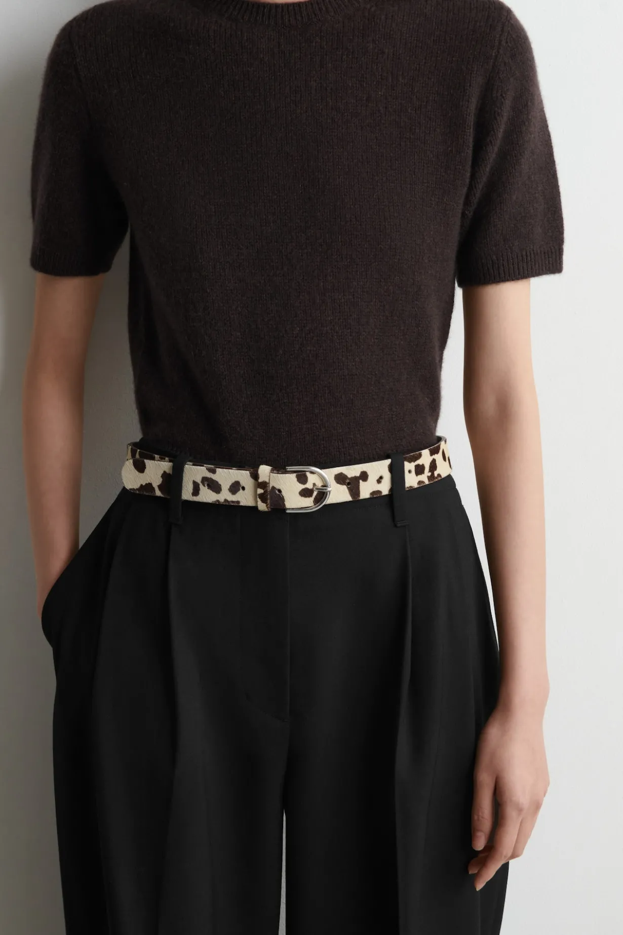 ANIMAL-PRINT PONY HAIR-EFFECT LEATHER BELT