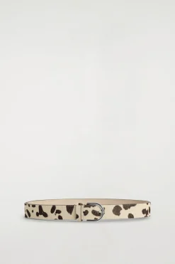 ANIMAL-PRINT PONY HAIR-EFFECT LEATHER BELT