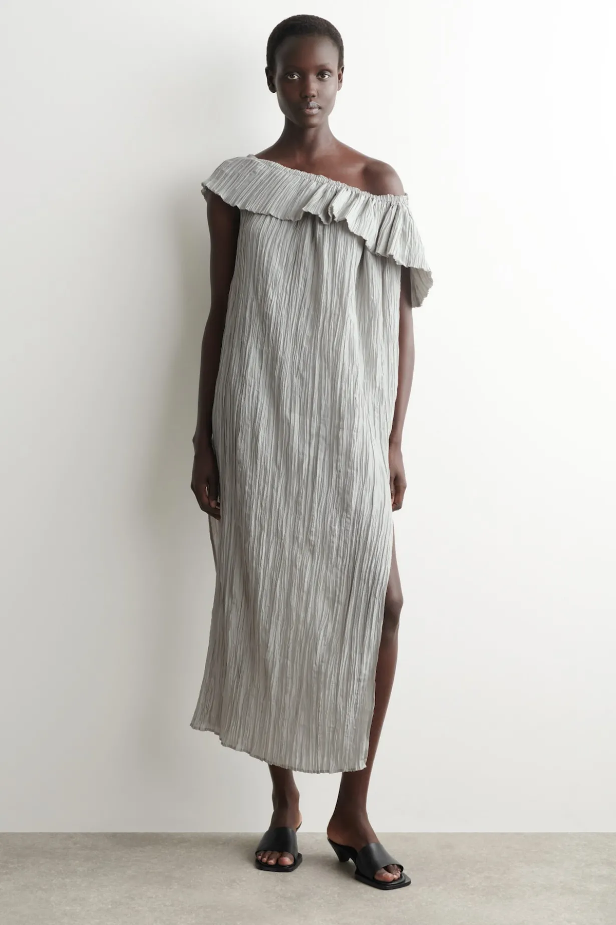 ASYMMETRIC PLEATED SILK GOWN