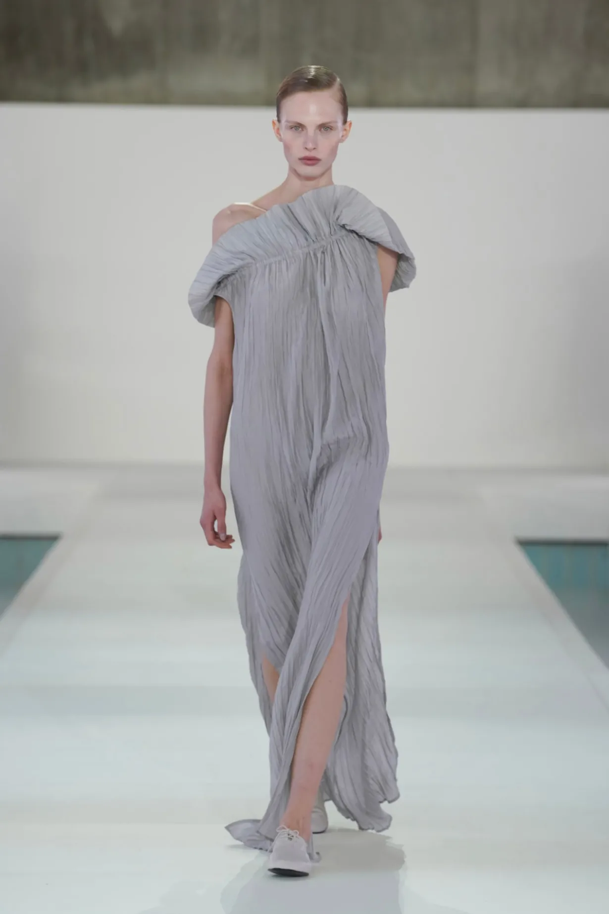 ASYMMETRIC PLEATED SILK GOWN