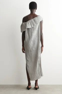 ASYMMETRIC PLEATED SILK GOWN