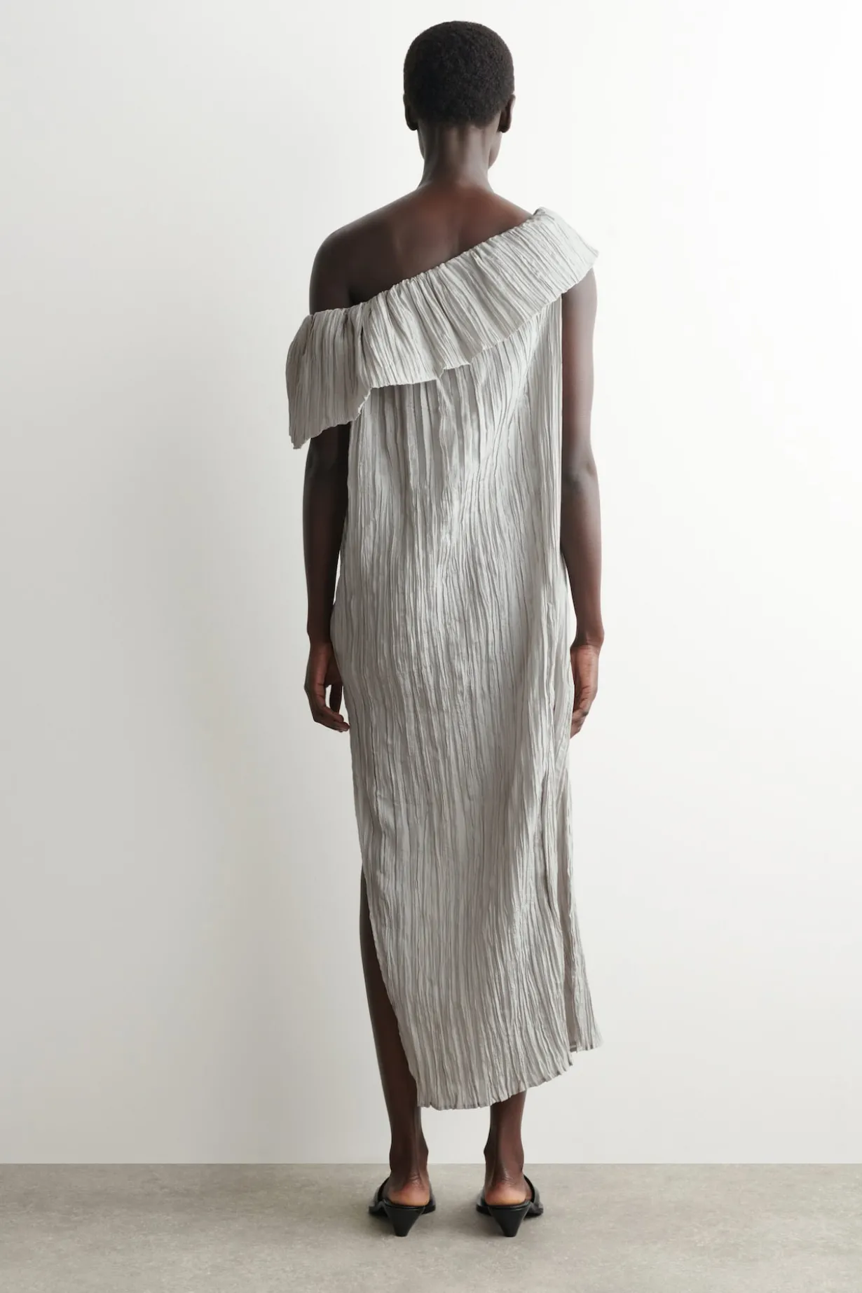 ASYMMETRIC PLEATED SILK GOWN
