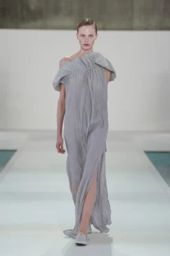 ASYMMETRIC PLEATED SILK GOWN