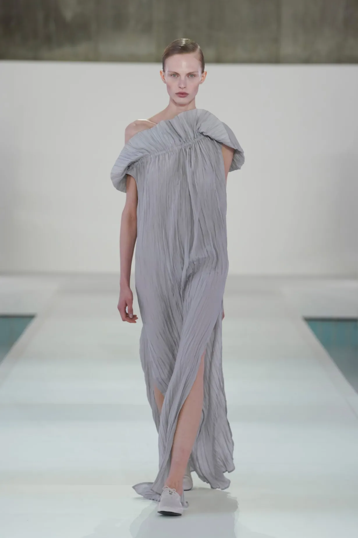ASYMMETRIC PLEATED SILK GOWN