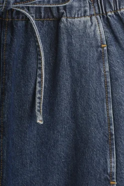 BARREL-LEG DENIM DRAWSTRING PANTS