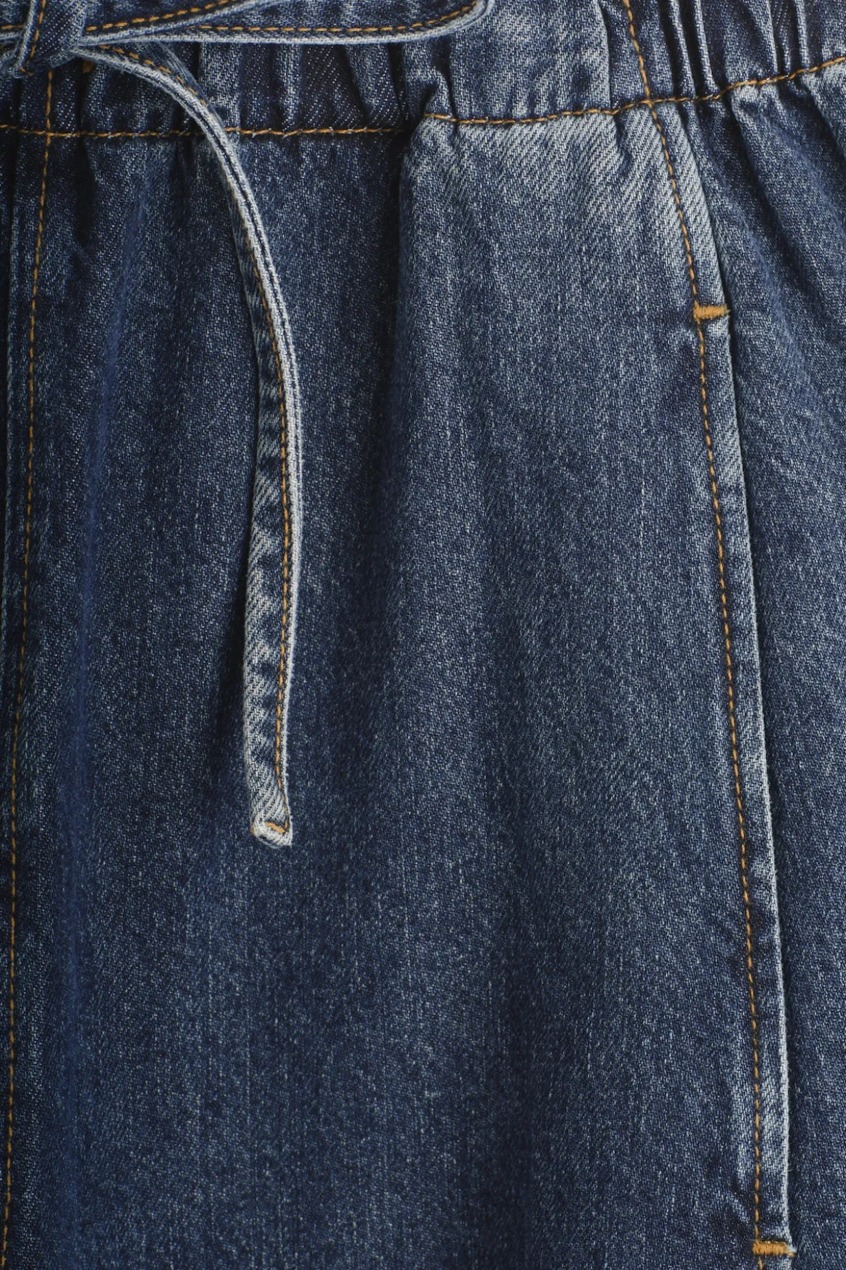 BARREL-LEG DENIM DRAWSTRING PANTS
