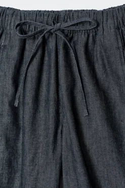 BARREL-LEG DENIM DRAWSTRING PANTS