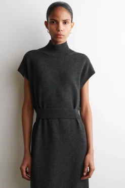 BELT-DETAIL MERINO WOOL MOCK-NECK DRESS