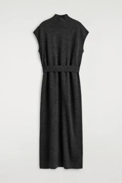 BELT-DETAIL MERINO WOOL MOCK-NECK DRESS