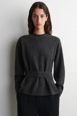 BELT-DETAIL MERINO WOOL SWEATER