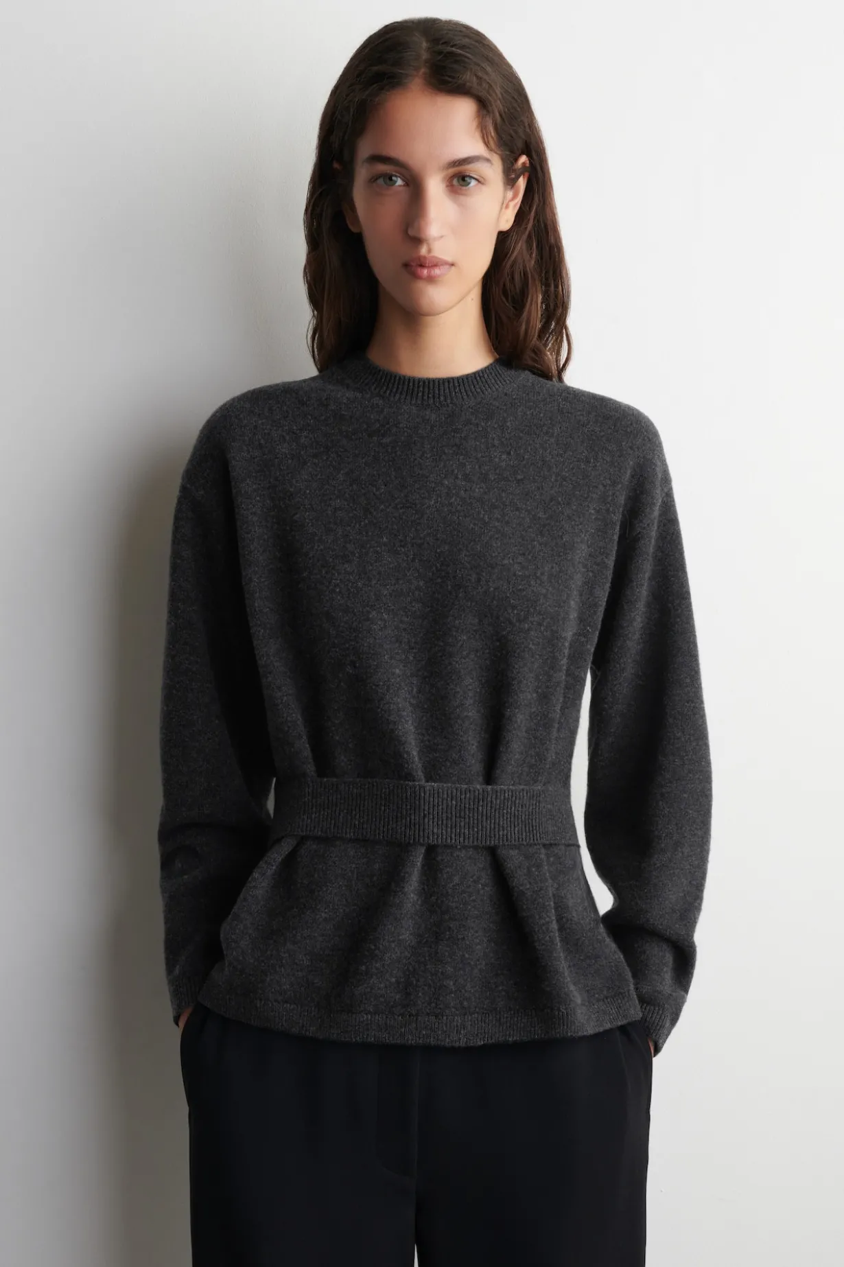 BELT-DETAIL MERINO WOOL SWEATER