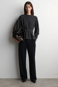 BELT-DETAIL MERINO WOOL SWEATER