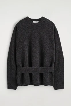 BELT-DETAIL MERINO WOOL SWEATER