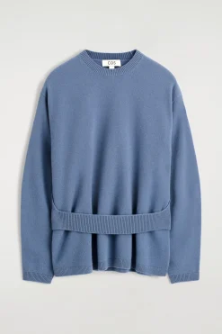 BELT-DETAIL MERINO WOOL SWEATER