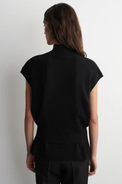 BELT-DETAIL MOCK-NECK WOOL VEST