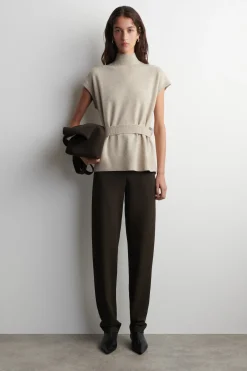 BELT-DETAIL MOCK-NECK WOOL VEST