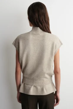 BELT-DETAIL MOCK-NECK WOOL VEST
