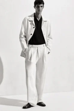 BELTED DENIM RELAXED-FIT BARREL-LEG PANTS