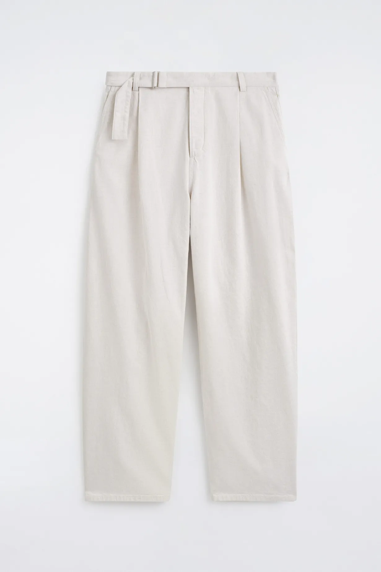 BELTED DENIM RELAXED-FIT BARREL-LEG PANTS