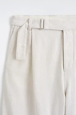 BELTED DENIM RELAXED-FIT BARREL-LEG PANTS