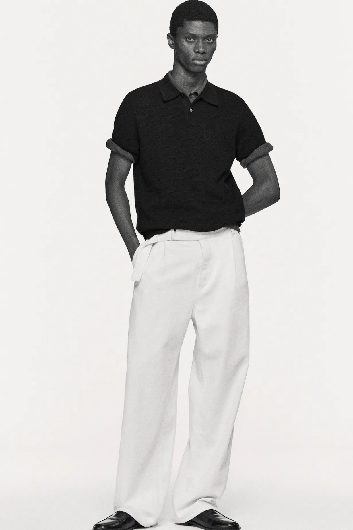 BELTED DENIM RELAXED-FIT BARREL-LEG PANTS