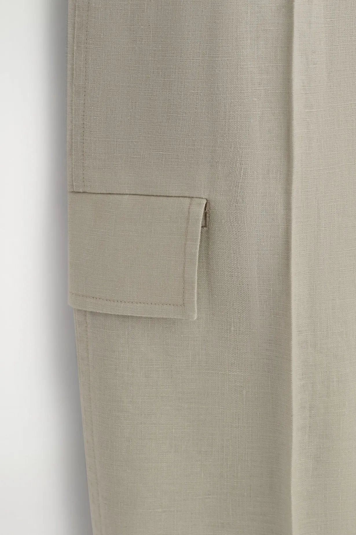 BELTED LINEN BARREL-LEG PANTS
