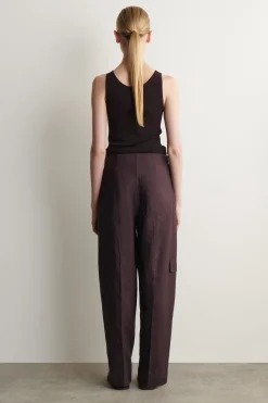 BELTED LINEN BARREL-LEG PANTS