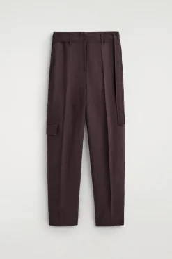 BELTED LINEN BARREL-LEG PANTS