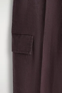 BELTED LINEN BARREL-LEG PANTS