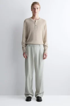 BELTED LINEN-BLEND RELAXED-FIT WIDE-LEG PANTS