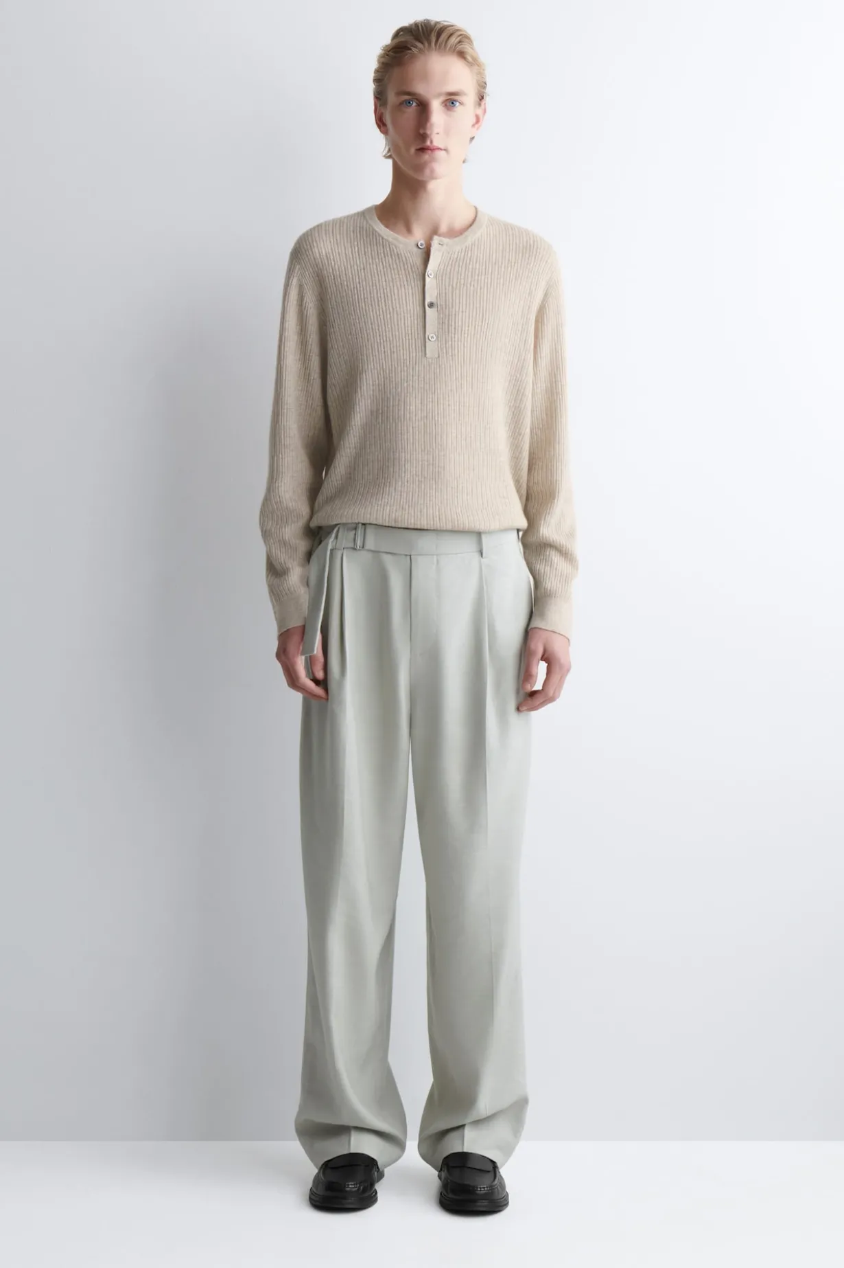 BELTED LINEN-BLEND RELAXED-FIT WIDE-LEG PANTS