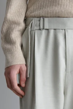 BELTED LINEN-BLEND RELAXED-FIT WIDE-LEG PANTS