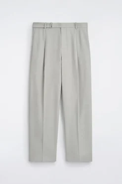 BELTED LINEN-BLEND RELAXED-FIT WIDE-LEG PANTS