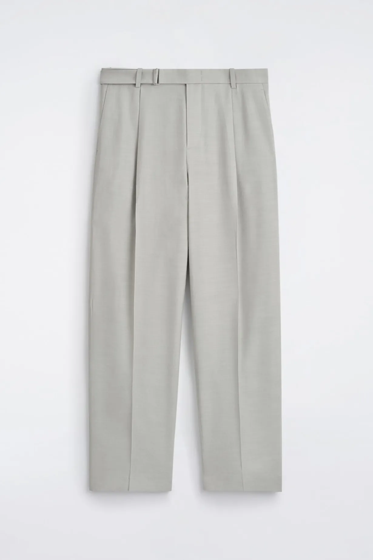 BELTED LINEN-BLEND RELAXED-FIT WIDE-LEG PANTS