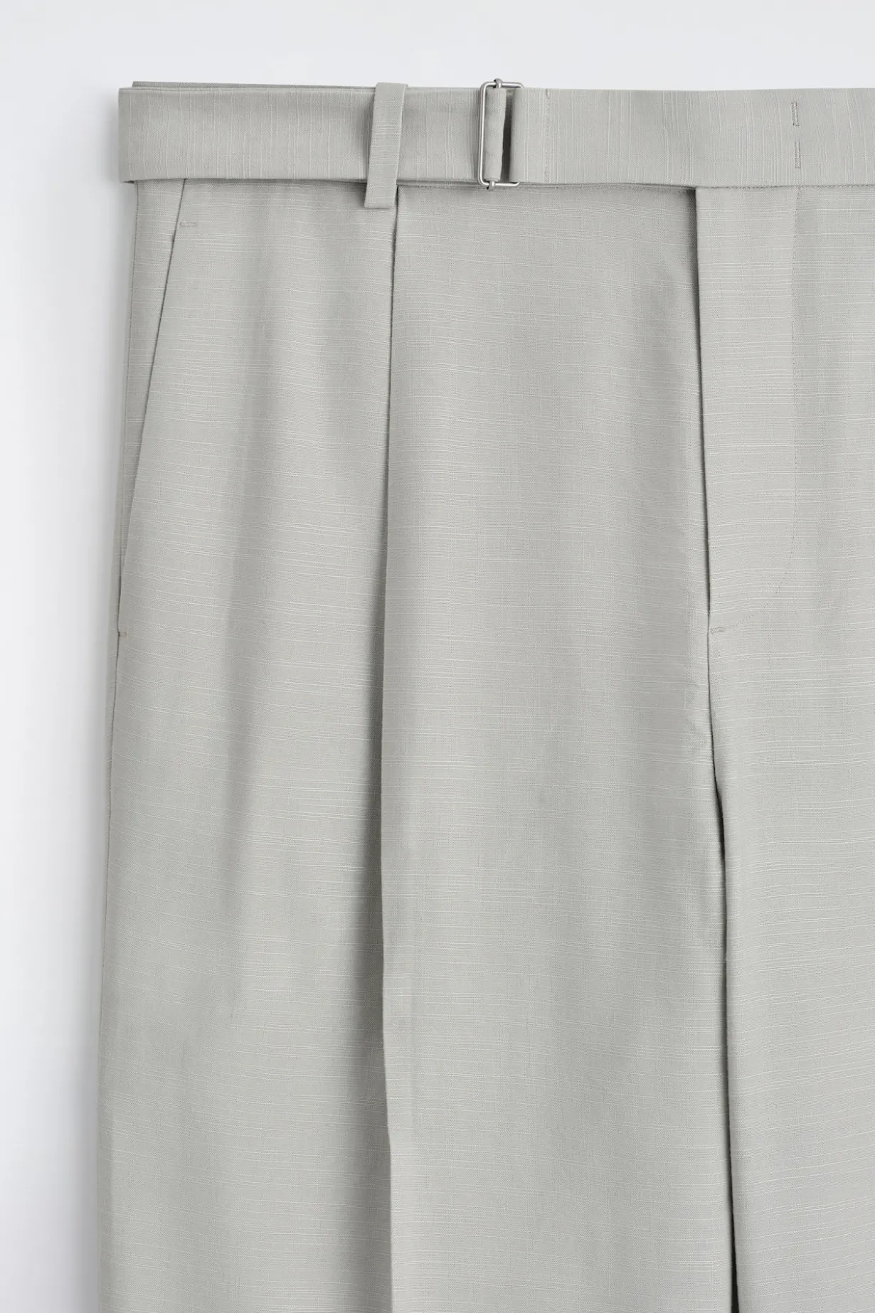 BELTED LINEN-BLEND RELAXED-FIT WIDE-LEG PANTS