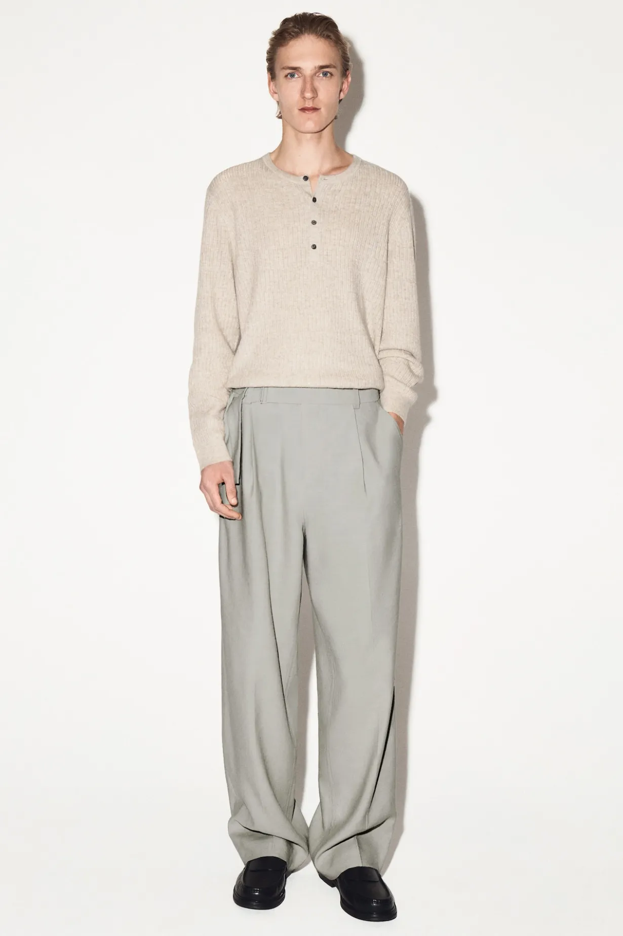 BELTED LINEN-BLEND RELAXED-FIT WIDE-LEG PANTS