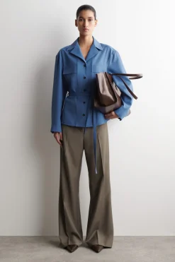 BELTED MERINO WOOL BLEND UTILITY SHIRT