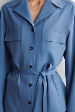 BELTED MERINO WOOL BLEND UTILITY SHIRT
