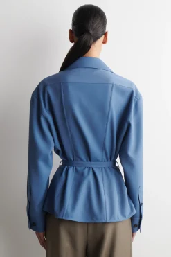 BELTED MERINO WOOL BLEND UTILITY SHIRT