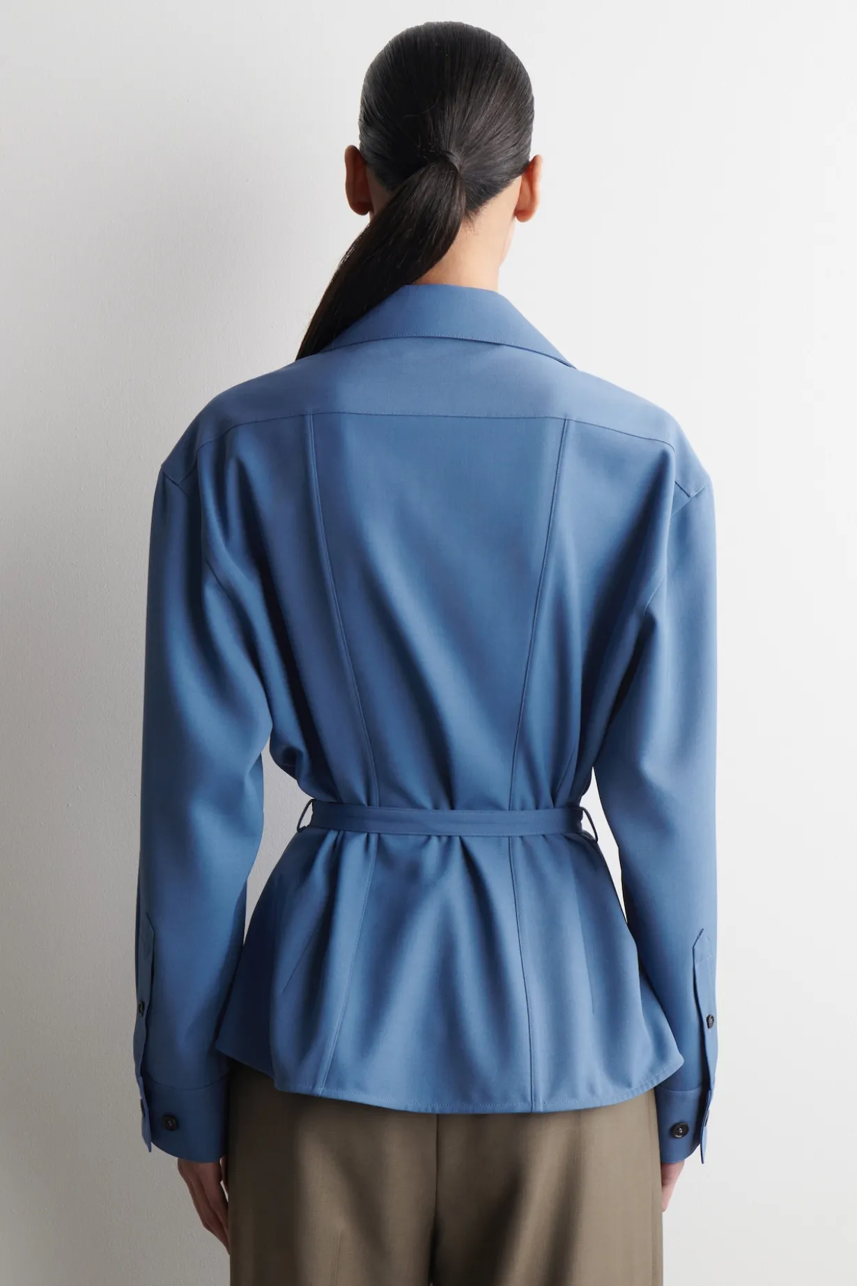 BELTED MERINO WOOL BLEND UTILITY SHIRT