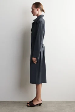 BELTED TRENCH-DETAIL MIDI DRESS
