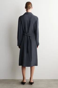 BELTED TRENCH-DETAIL MIDI DRESS