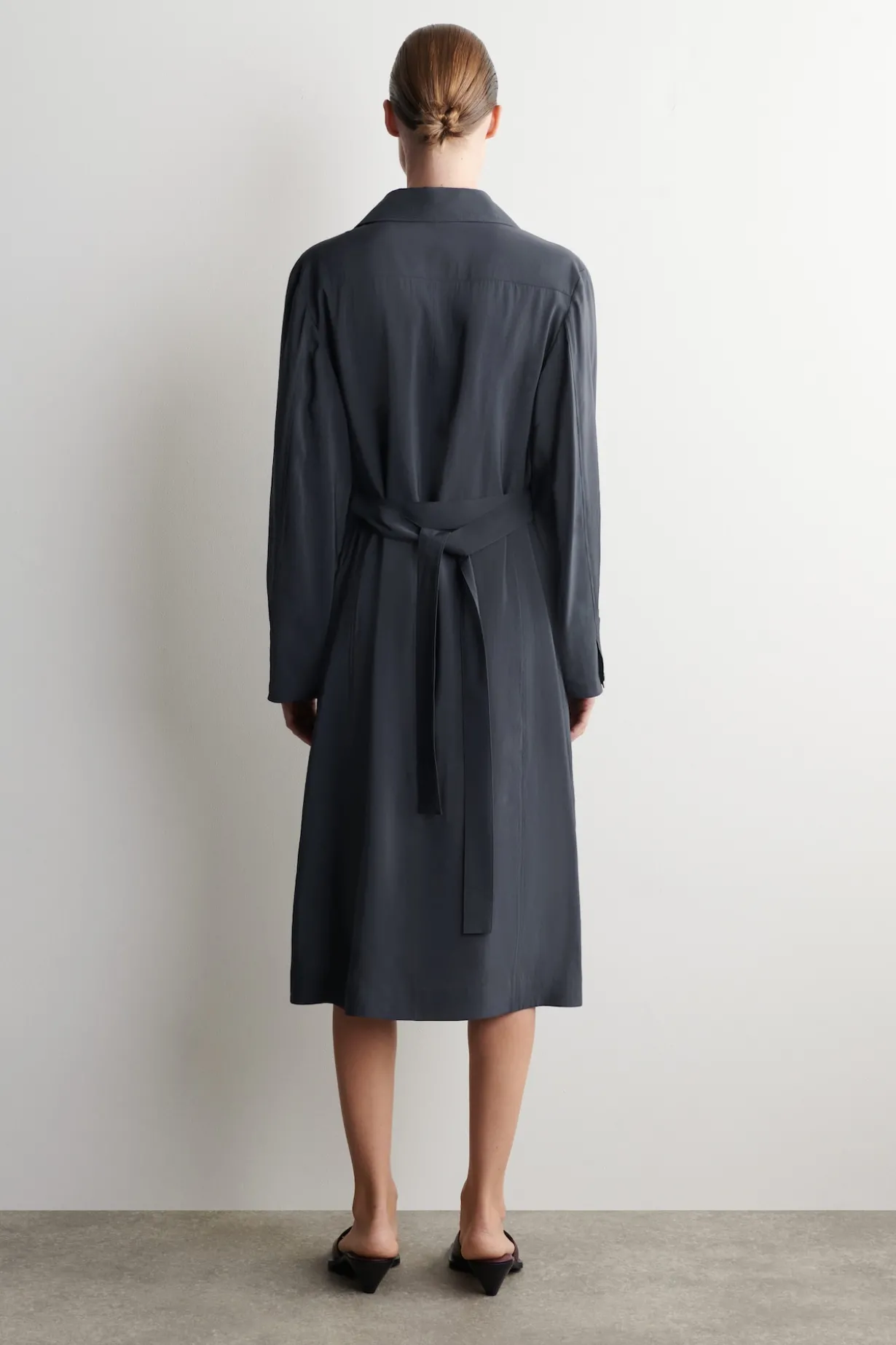 BELTED TRENCH-DETAIL MIDI DRESS