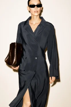 BELTED TRENCH-DETAIL MIDI DRESS