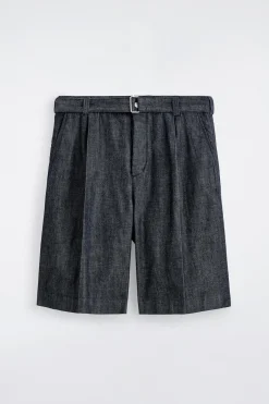 BELTED WIDE-LEG DENIM SHORTS