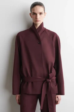 BELTED WOOL-BLEND SHAWL-COLLAR JACKET