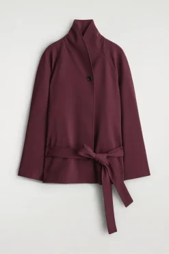 BELTED WOOL-BLEND SHAWL-COLLAR JACKET