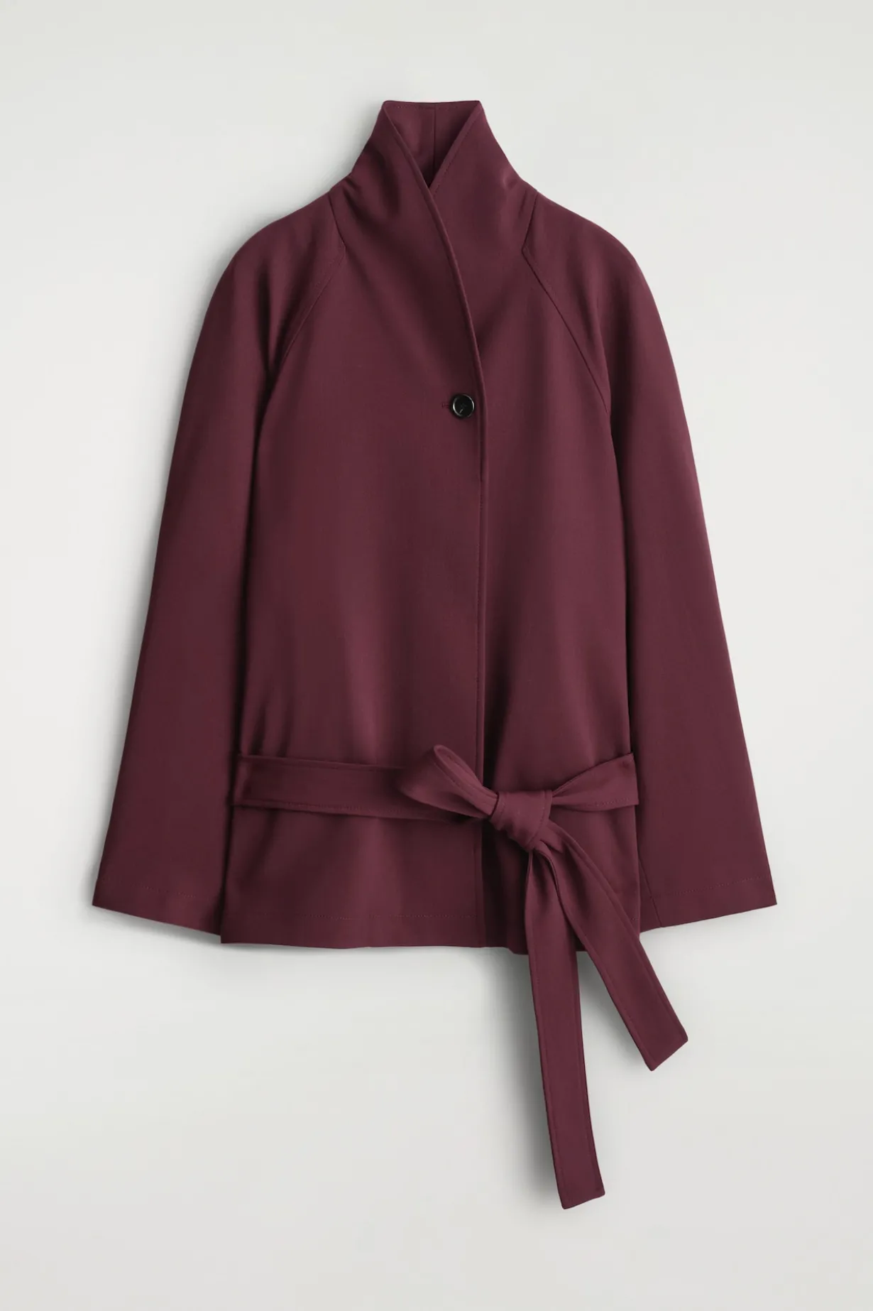 BELTED WOOL-BLEND SHAWL-COLLAR JACKET
